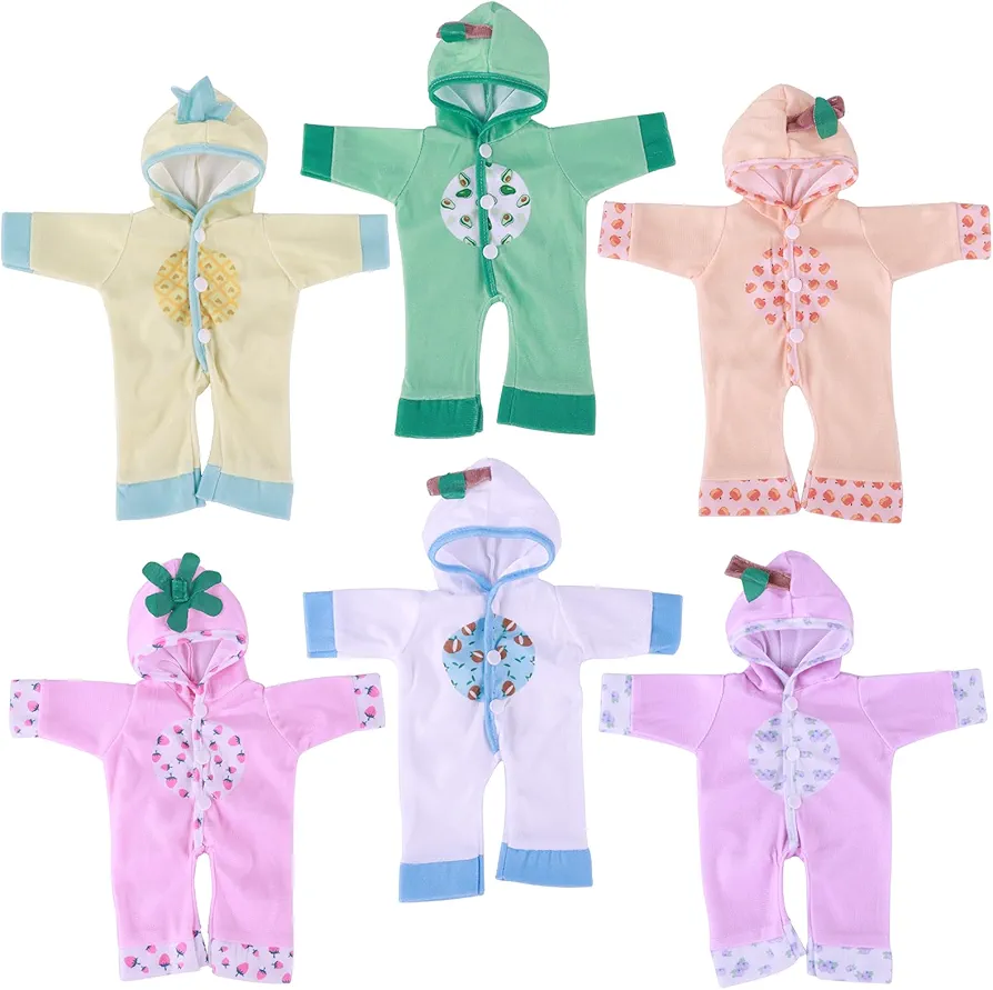 BABESIDE 6 PCS Reborn Baby Doll Clothes Fruit Pattern for 12-15 Inch Baby Dolls Onesie Baby Romper Set for Newborn Girl & Boy