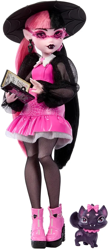 Monster High Draculaura Doll with Pet Bat-Cat Count Fabulous & Accessories Like Backpack, Spell Book, Bento Box & More