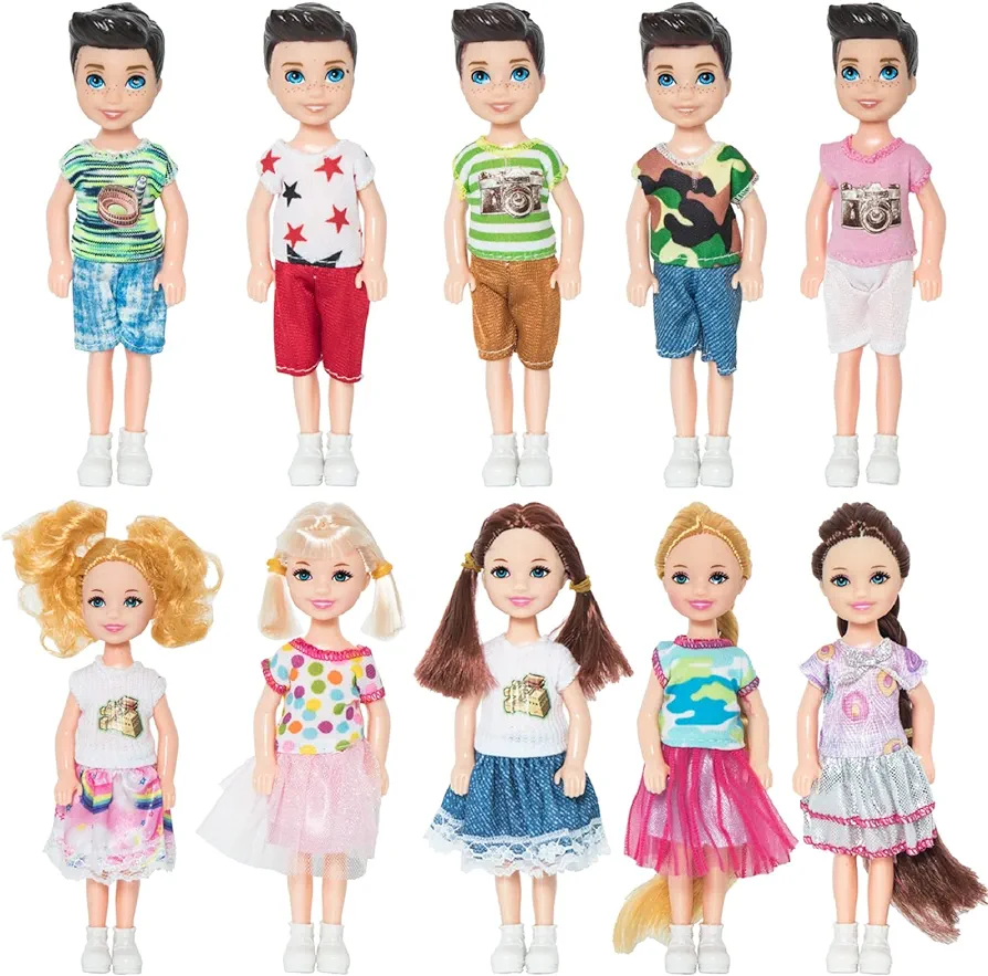 ONEST 10 Sets 5 Inch Mini Doll with Doll Clothes Party Grown Outfits Doll Accessories for Kids