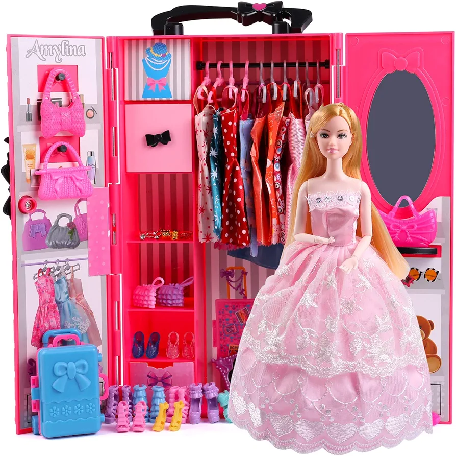 UCanaan 11.5 Inch Girl Doll and Closet Set with Clothes and Accessories Items Including Fashion Dolls, Dressand Many Other Accessories (Refer Picture Shows)，Best Gitfs for Girls Christmas Birthday