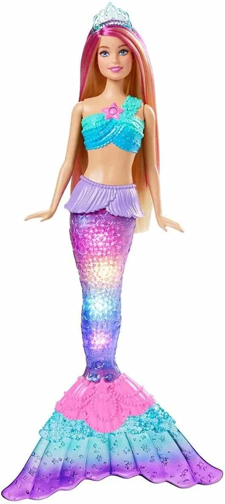 Barbie Dreamtopia Doll, Mermaid Toy with Water-Activated Light-Up Tail, Pink-Streaked Hair & 4 Colorful Light Shows