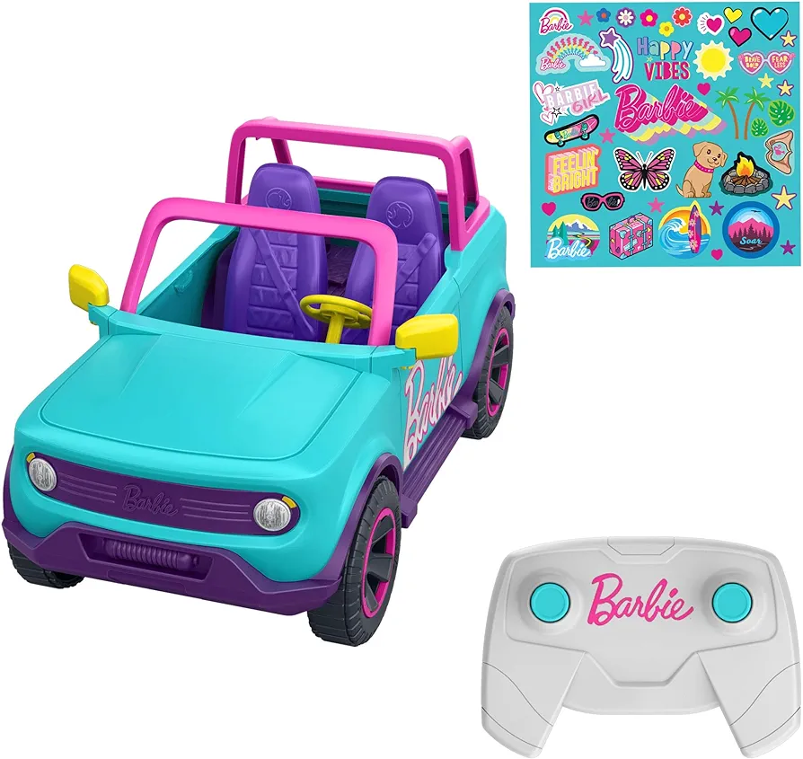 Hot Wheels Barbie RC SUV, Remote-Control Pink Vehicle That Fits 2 Barbie Dolls & Accessories, Includes Kid-Applied Stickers for Customization