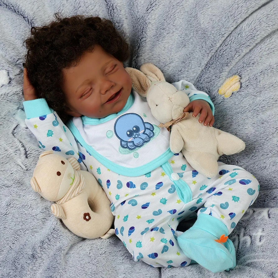 BABESIDE Lifelike Reborn Baby Dolls Black Boy Doll - 20 Inch Soft Body Realistic-Newborn Baby Doll - Vinyl Head Limbs & Cloth Body Posable Real Life Baby Boy Dolls with Accessories Gift Box Ages 3+