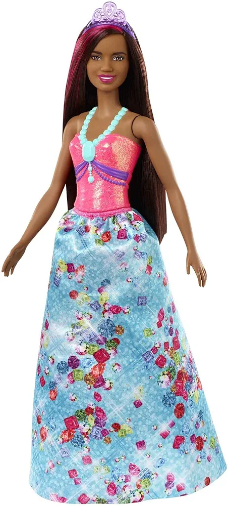 Barbie Dreamtopia Royal Fashion Doll & Accessory, Brunette with Pink Hairstreak Wearing Removable Blue Skirt & Headband