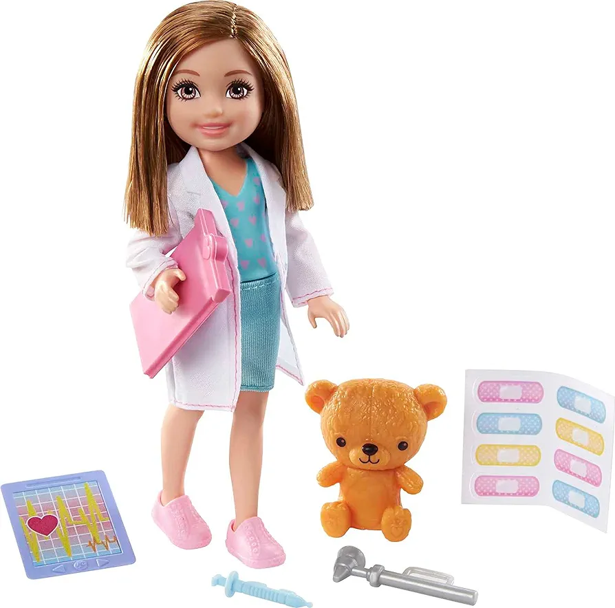 Barbie Doll & Playset with Brunette Chelsea Can Be Doctor Doll & Accessories Including Clipboard, Medical Tools & Bandage Stickers