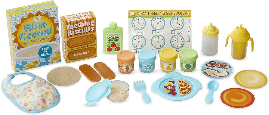 Melissa & Doug Mine to Love Mealtime Play Set for Dolls with Bottle, Pretend Baby Food Jars, Snack Pouch, More (24 pcs)