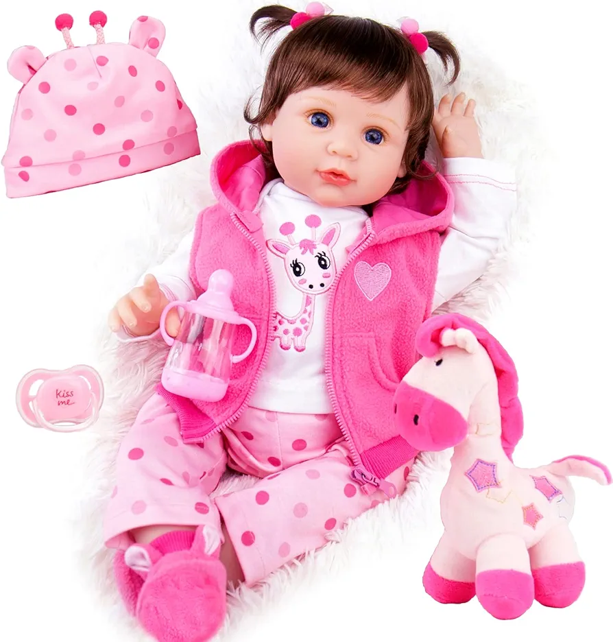 Milidool Lifelike Reborn Baby Dolls Girl, Realistic Baby Doll 22 inch Newborn Girl Doll with Feeding Toy Accessories Gift Set Silicone Baby Doll Weighted Soft Body Real Baby Doll