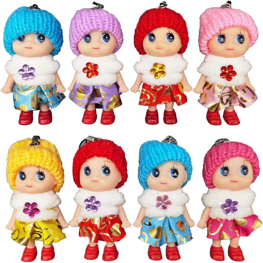 8 PCS Lovely Tiny Dolls, Silicone Princess Mini Doll for Girls, DIY Miniature Dollhouse Kit with Miniature Clothes, Decoration Little Dolls Christmas Festival Reborn Baby Stuff Gift & Bag Accessories