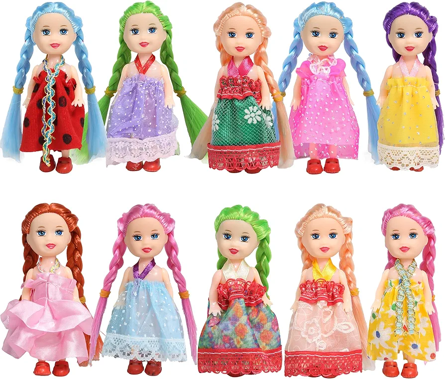 3 Inch Mini-Dolls for Girls,Little Dolls Girl Mini Princess Dolls for Dollhouse Included 10 Pieces Small Dolls,10 Sets Random Clothes-and-Accessories Christmas Birthday Gifts for Toddlers Kids Boys