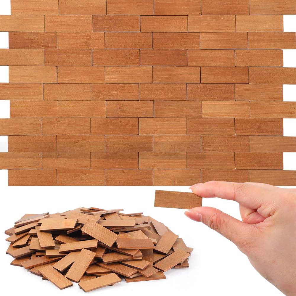 200 Pcs Miniature Dollhouse Flooring Mini Wooden Dollhouse Floor Boards 1 12 Scale Dollhouse Accessories Geometric Bamboo Doll House Furniture Wood Floor Board for Model Decor (Pale Brown)