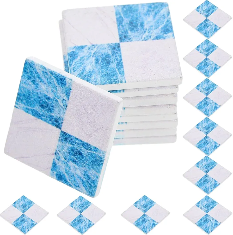 Doll House Furniture 27pcs Miniature Mosaic Floor Tile Sheet Miniature Flooring Simulation Mini Doll House Accessories for - Blue and White Tile Flooring