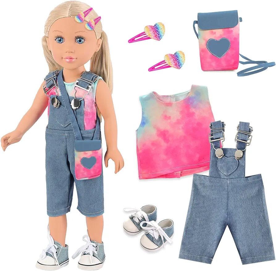 Ecore Fun 18 Inch Girl Doll with Clothes and Accessories 8 Pcs Doll Playset Include 18 Inch Doll, Doll Clothes, Doll Shoes, Doll Bag and Doll Hairpin（with Doll）