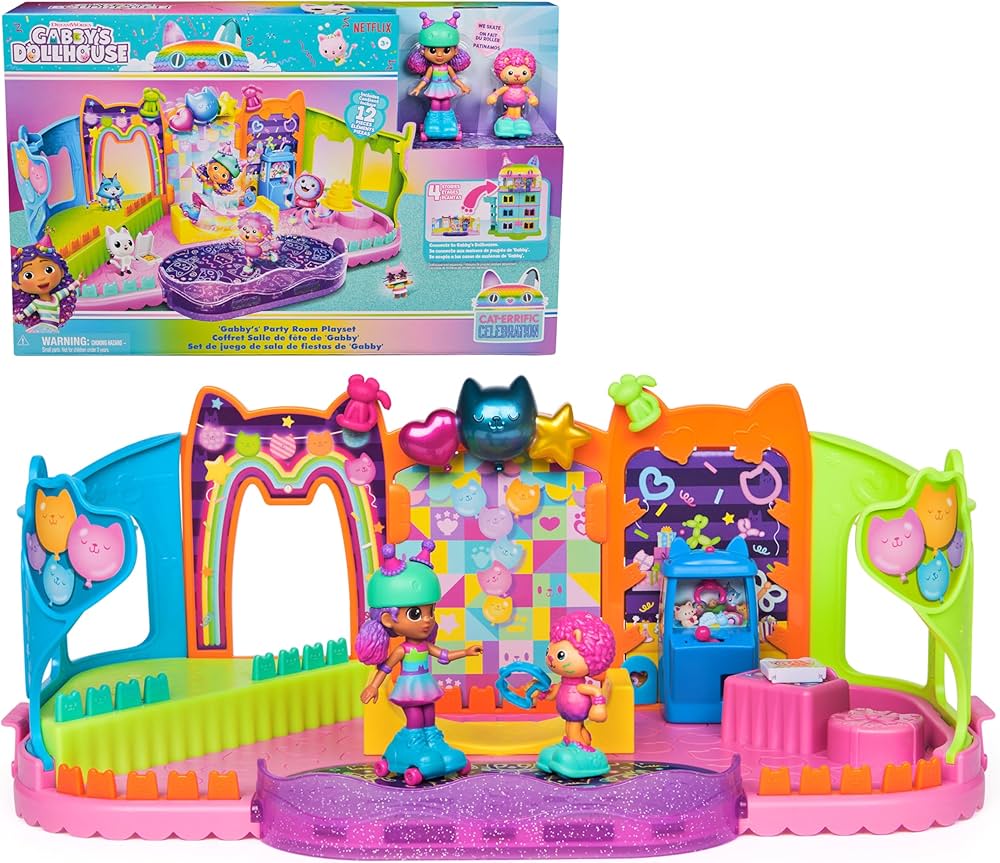 Gabby's Dollhouse, Party Room Playset with Exclusive Toy Figures, Dollhouse Furniture, Accessories & Fidget Play, Kids Toys for Girls and Boys Ages 3+