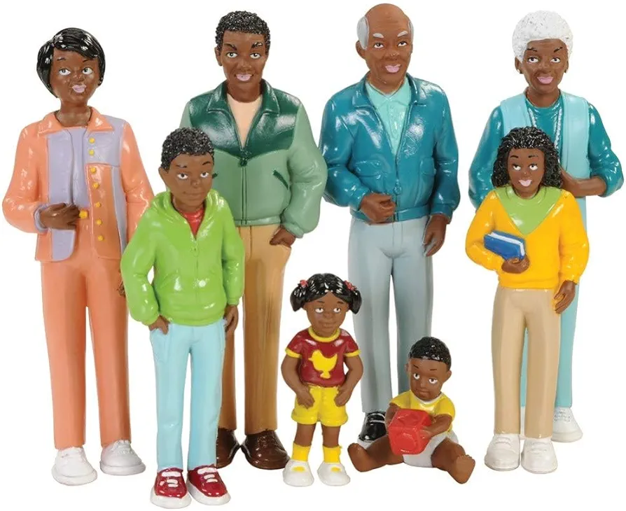 Creative Minds Marvel Education African American Family Toy Figure Set for Kids Ages 3+, Set of 8 Inclusive and Diverse Dollhouse Toy Figurines, Multicolor