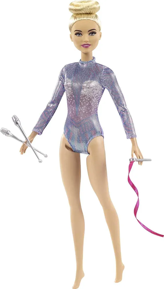 Barbie Careers Fashion Doll & Accessories, Rhythmic Gymnast with Blonde Hair & Brown Eyes Wearing Shimmery Leotard with Baton & Ribbon