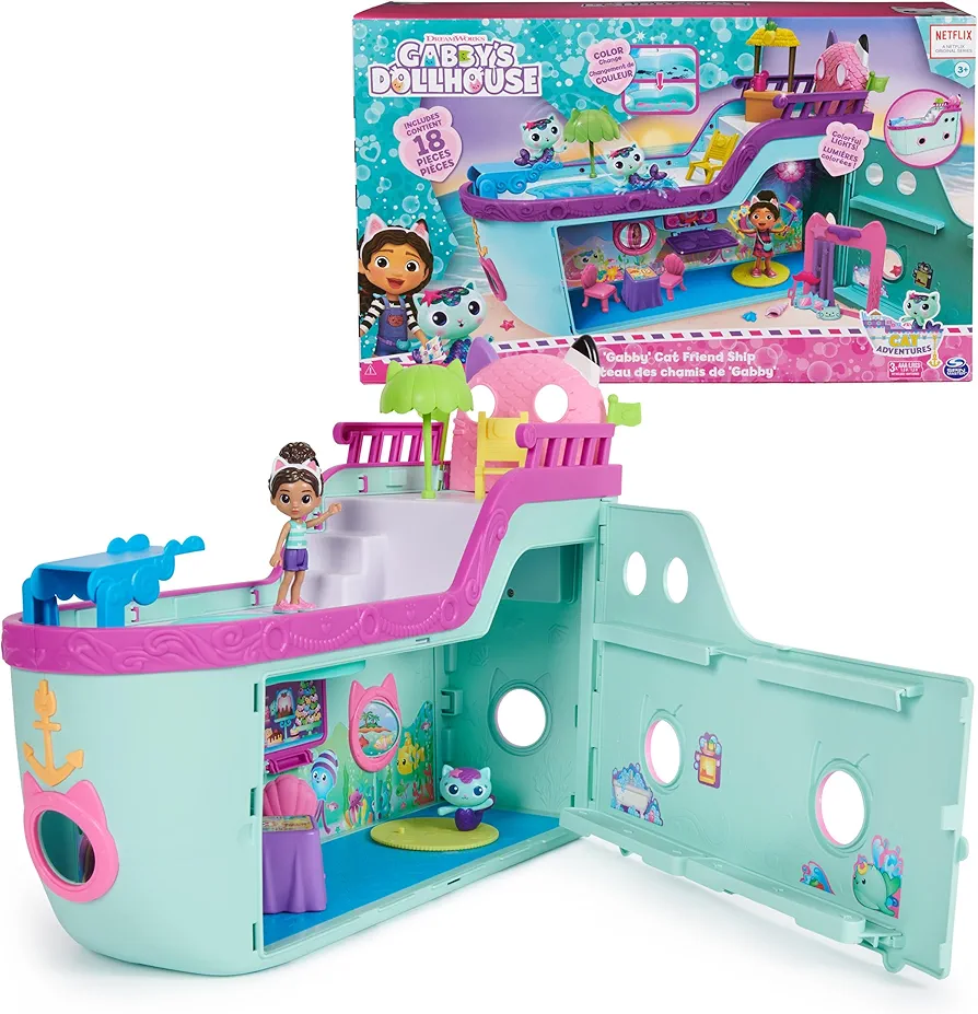 Gabby's Dollhouse, Gabby Cat Friend Ship, Cruise Ship Toy with 2 Toy Figures, Surprise Toys & Dollhouse Accessories, Kids Toys for Girls & Boys 3+