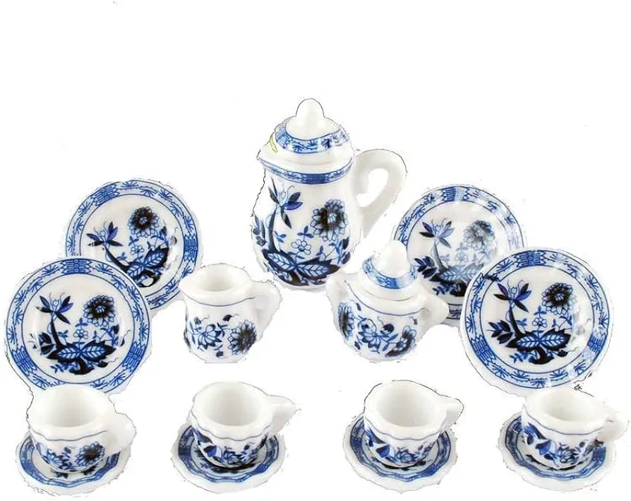 1 Set 15 Pieces 1:12 Ceramics Tea Cup Set Lovely Dollhouse Decoration Set Dollhouse Kitchen Accessories(#4)