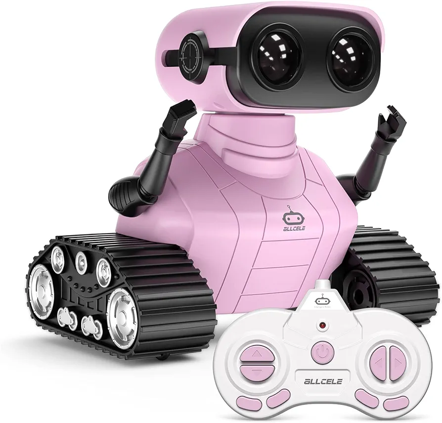 ALLCELE Girls Robot Toy, Rechargeable RC Robot for Kids, Remote Control Toy with Music and LED Eyes, Gift for Children Age 3 Years and Up - Pink