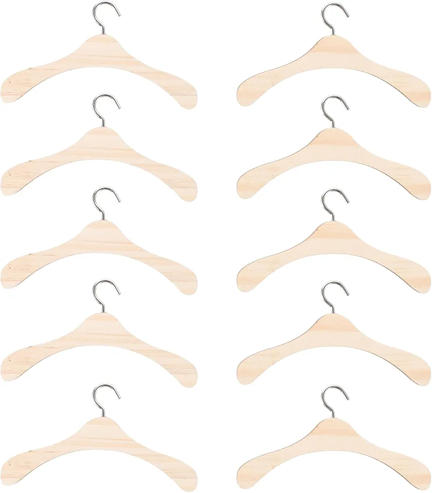 Gadpiparty 20Pcs Wooden Dolls Clothes Hanger Doll Closet Mini Doll Clothes Hangers Dollhouse Wardrobe Accessory for Dollhouse Supplies