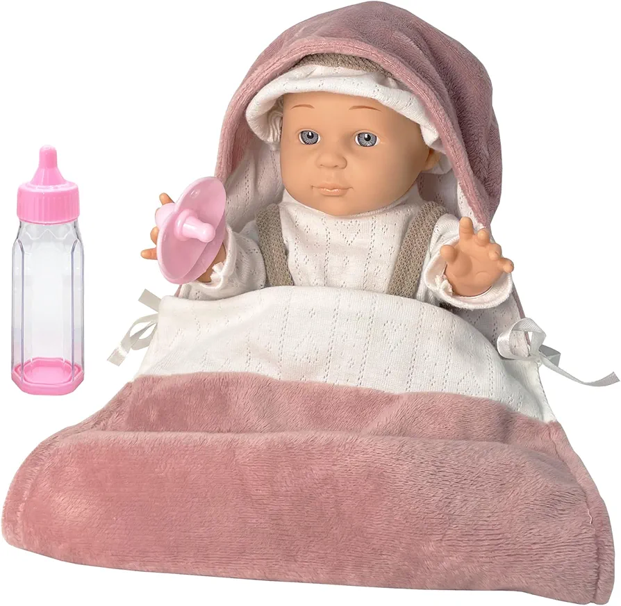 12 Inch Doll Playset with Clothes and Accessories Includes Sleeping Bag, Hat, Pacifier, and Feeding Bottle