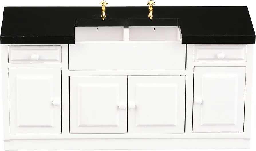 Dollhouse Kitchen Sink, Miniature Dolls House Cabinet, Countertop, White 1/12 Scale, Farmhouse