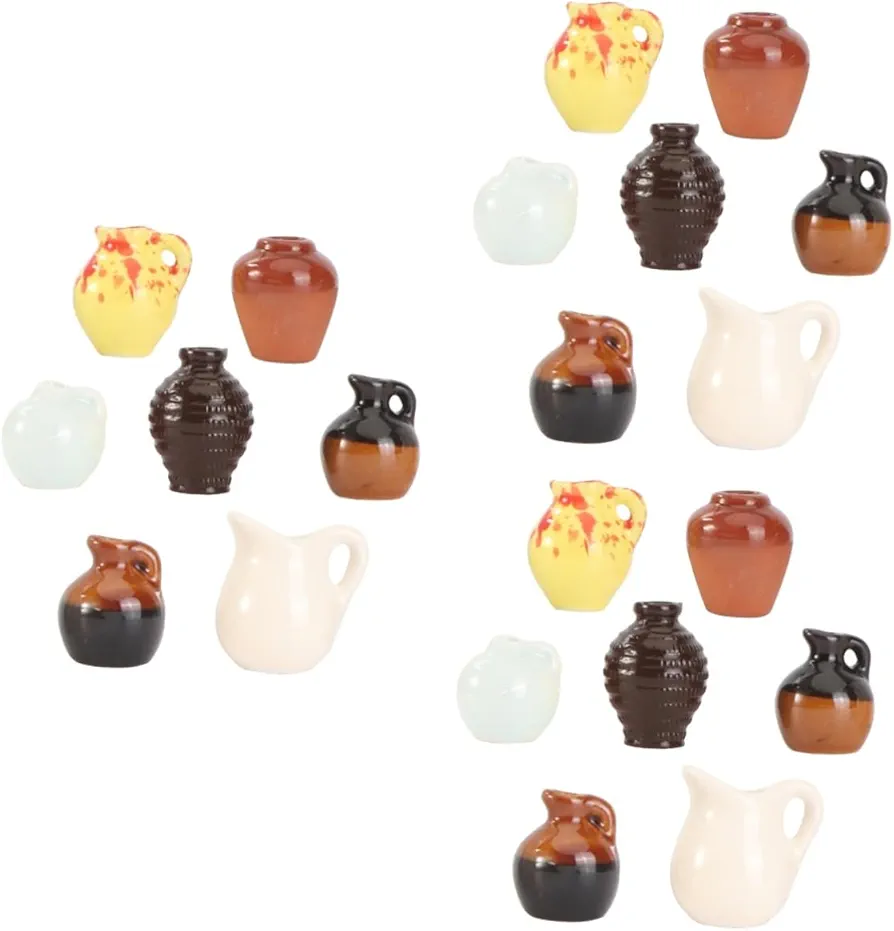 21 Pcs Mini Pocket Vase Dollhouse Accessories Ceramic Bottle Miniture Decoration Tiny Planter Miniature Vases Miniature Fairy Garden Ornaments Figure Clay Doll House Thumb Basin