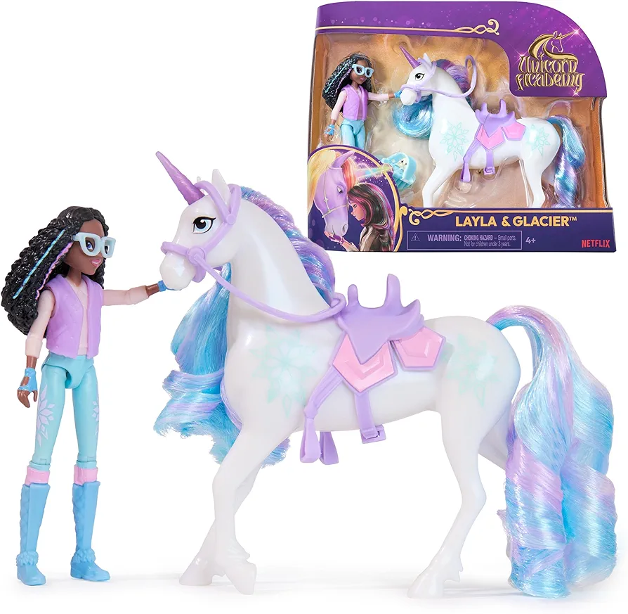 Unicorn Academy, Layla & Glacier Set with 2 Riding Accessories & Hair Styling Tool, Dolls & Unicorn Toys for Girls Ages 4 and up