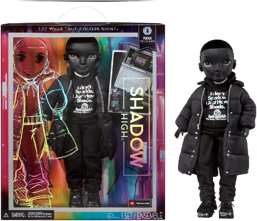 Rainbow High Shadow High Rexx McQueen- Black Color Fashion Doll. Fashionable Outfit & 10+ Colorful Play Accessories. Great Gift for Kids 4-12 Years Old & Collectors