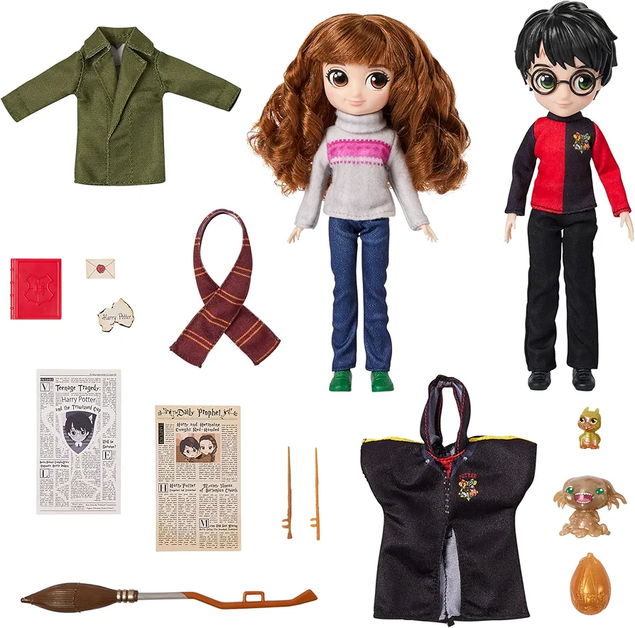 Wizarding World Harry Potter, 8-inch Harry Potter & Hermione Granger Dolls & Accessories Gift Set, over 20 Pieces, Kids Toys for Ages 6 and up