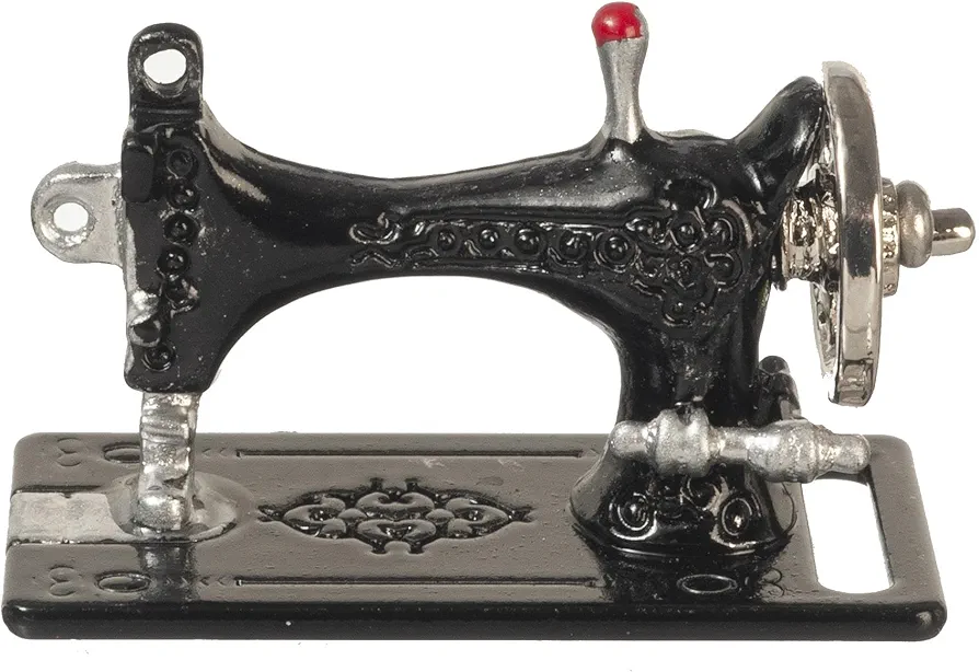 Dollhouse Sewing Machine Table Top Hand Crank Black Metal Miniature Accessory