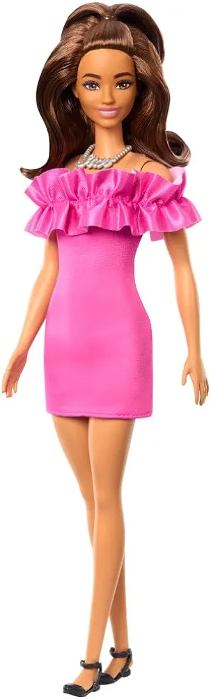 Barbie Fashionistas Doll #217 with Brown Wavy Hair Half-Up Half-Down & Pink Dress, 65th Anniversary Collectible Fashion Doll