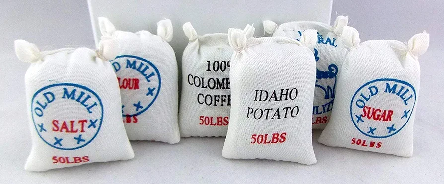 Dolls House Miniature Farm Shop Accessory Set of 6 Food Supply Sacks 2265