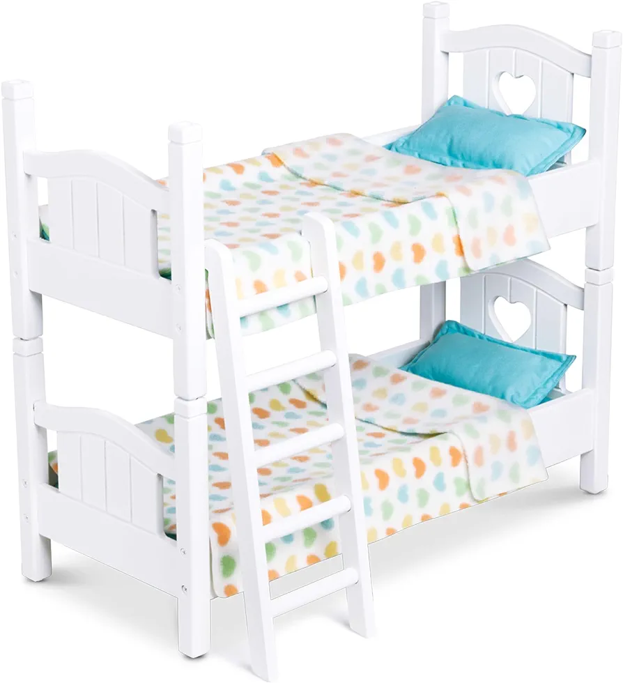 Melissa & Doug Mine to Love Wooden Play Bunk Bed for Dolls up to 18 inches-Stuffed Animals - White (2 Beds, 17.4”H x 9.1”W x 20.7”L Assembled and Stacked)