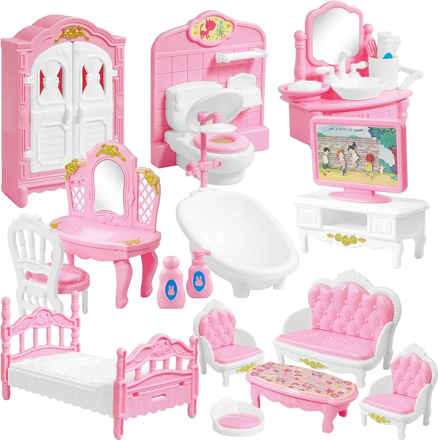 20 Pieces Doll House Furniture and Accessories Set Dollhouse Furniture Set Mini Dollhouse Furniture 1 12 Scale Bedroom Living Room Bathroom Furniture Accessories