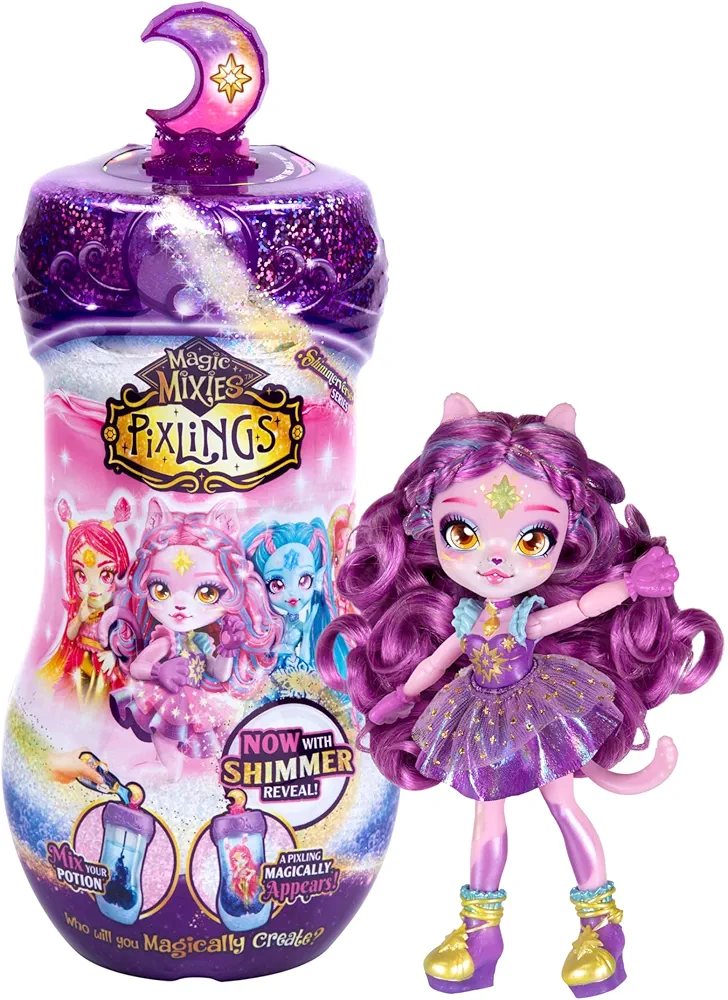 Magic Mixies Pixlings Shimmerverse Series, Create & Mix Magic Potion To Magically Reveal Catlyn the Cat, Watch As This Beautiful 6.5" Shimmerverse Pixling Fashion Doll Appears Inside The Potion Bottle