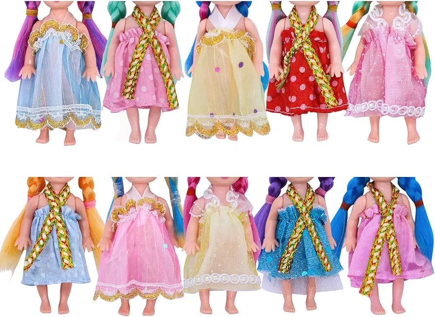 Doll Surprise Set - Cute Miniature Princess Dolls 4.1 Inch 5 Pack with Dresses 5 Doll Shoes - Tiny Family Dolls Dollhouse Mini Doll Girls Closet, Collectible Toys for Kids Girls Birthday Present