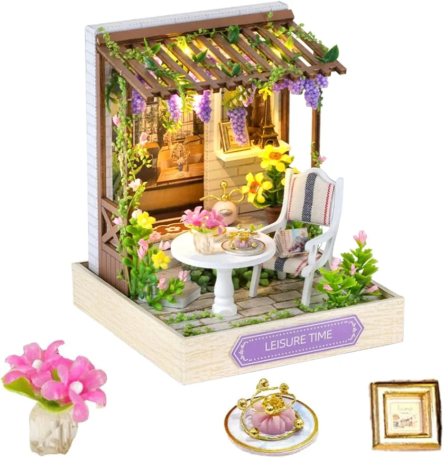 DIY Miniature Dollhouse Kit Wooden Dolls House with LED Dust CoverCreative Room Mini House Building Kit for Birthday Gift (Leisure time)