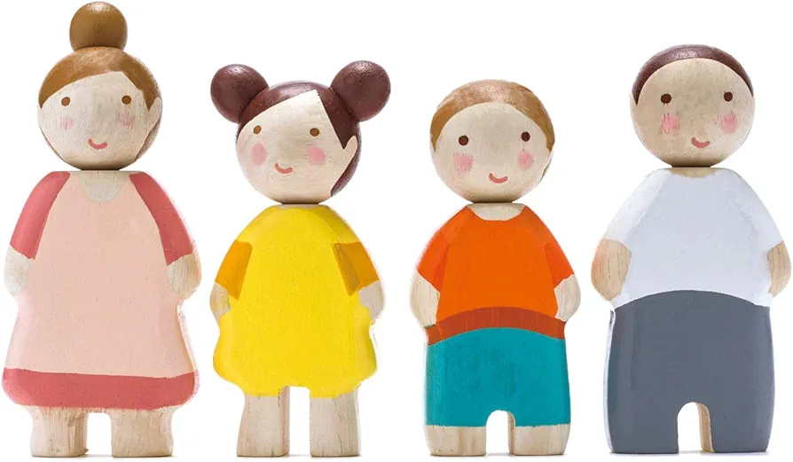 Tender Leaf Toys - The Leaf Family - 4 Pcs Wooden Family Mini Dolls Playset for Children, Kids Miniature Pretend Play Dollhouse Figures, includes Parents, Sibling - Age 3+