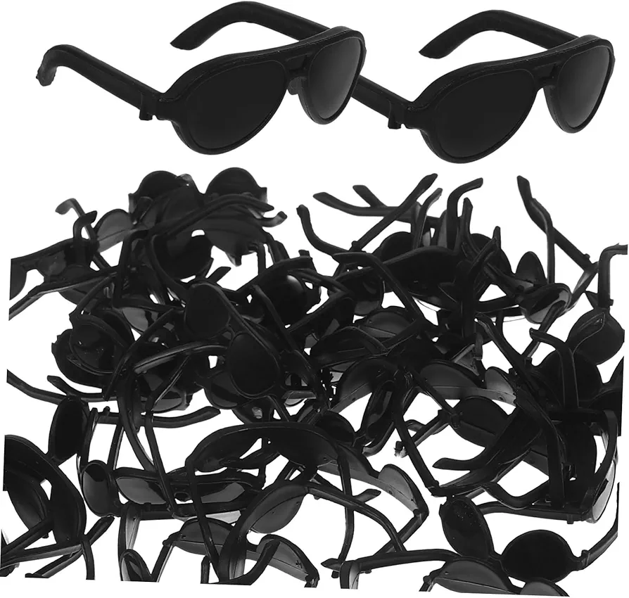 SEWACC 60pcs Doll Sunglasses Mini Sunglasses for Crafts Miniature Black Sunglasses Doll Dress up Eyeglasses Mini Doll Costume Accessories for Dollhouse Decoration