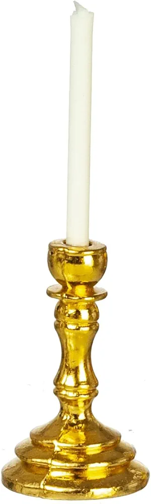 Dollhouse Gold Candlestick Taper Candle Holder Miniature Ornament Accessory