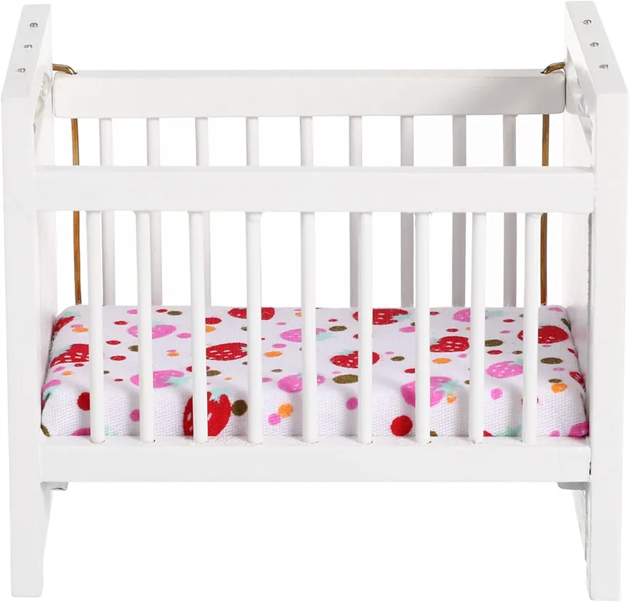 Toyvian Miniature Doll Crib: Dollhouse Crib Wobble Toys Baby Doll Cradle Wooden Crib White Bamboo Silk Crib Mini Furniture 1:12 Miniature Bed (White)