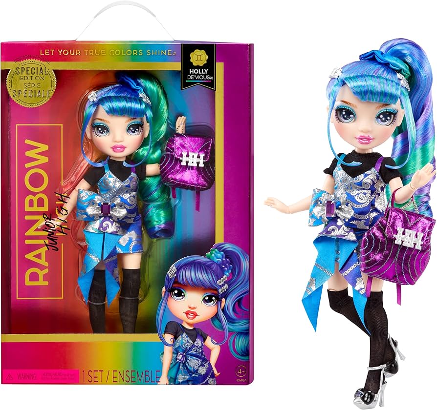 Rainbow High Junior High Special Edition Holly De’Vious - 9" Blue and Green Posable Fashion Doll with Accessories and Open/Close Soft Backpack. Great Toy Gift for Kids Ages 4-12