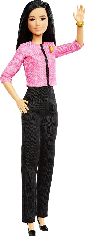 Barbie Careers Doll & Accessories, Future Leader with Black Hair Wearing Outfit with 2 Golden Bracelets & “B” Pin, Includes Future Leader Sticker for Kids