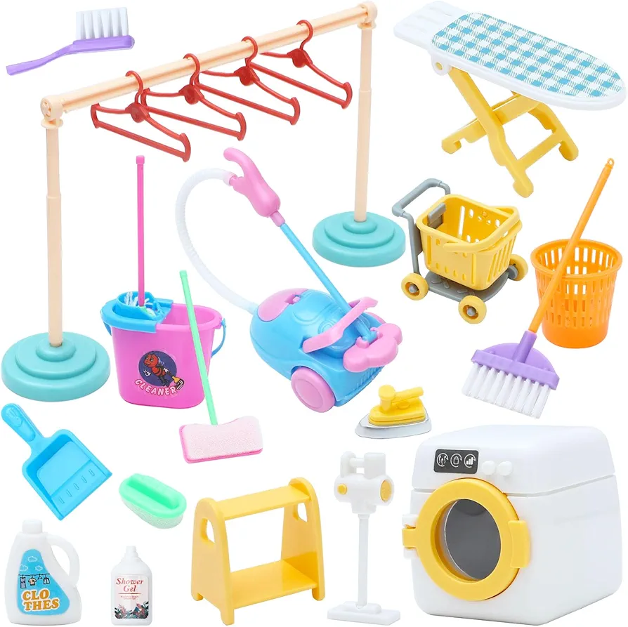 SOTOGO 22 Pieces Doll Housework Cleaning Supplies Miniature Mini Dollhouse Accessories Dollhouse Furniture Decoration Accessories for Dolls Pretend Play