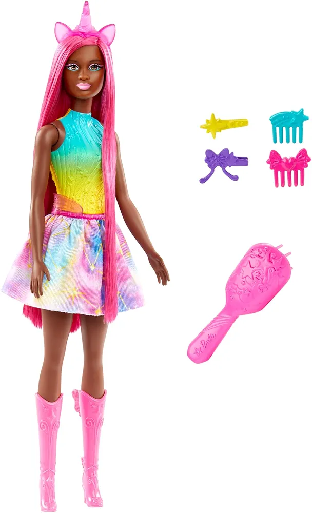 Barbie Unicorn Doll with 7-Inch-Long Magenta Fantasy Hair & Colorful Accessories for Styling Play, Unicorn Headband & Tail