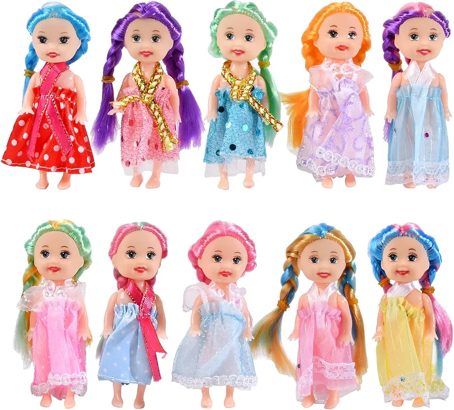 Mini Dolls for Girls，3 Inch Little Dolls Girl Dolls for Dollhouse，Include 10 Pieces Girl Small Dolls, 10 Sets Handmade Doll Clothes