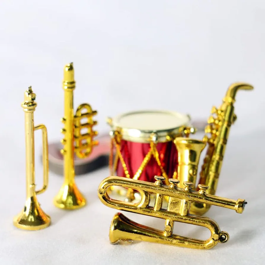 Totority Miniature Music Instrument 1: 12 Mini Dollhouse Saxophone Trumpet Trombone Musical Instrument Dollhouse Model for Dollhouse Nursery Room Golden 4pcs