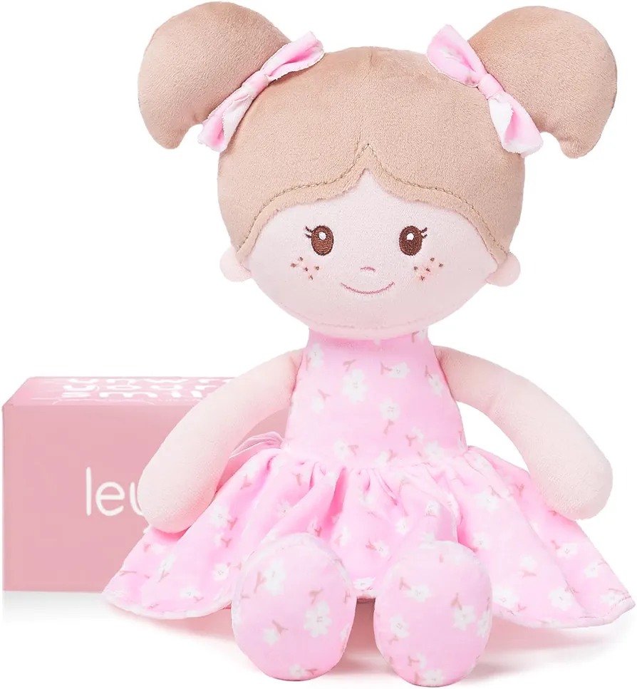 Soft Baby Doll Toys (12''), My First Baby Rag Doll for 1 Year-Old Girl Birthday Gift, Leya Doll Christmas Plush Toys Gift for Toddler Kids Infants -FloraBelle(Pink)