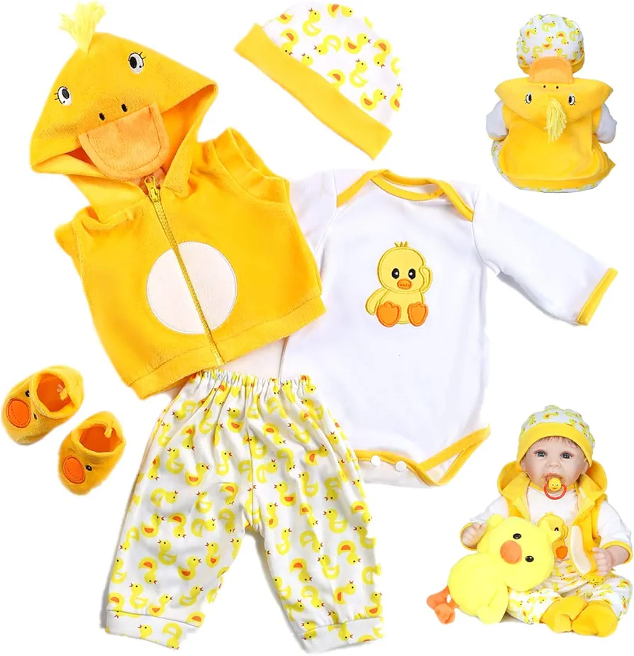 Reborn Baby Dolls Clothes 22 inch Outfit Accessories Yellow Duck 5pcs Set for 20-22 Inch Reborn Doll Newborn Girl&Boy