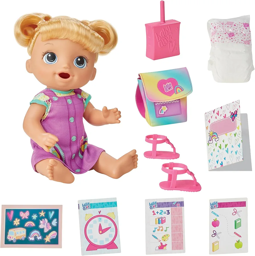 Baby Alive Time for School Baby Doll Set, 12 Inch, Back to School Toys for Girls & Boys, Blonde Hair, Preschool Gifts for Kids, Ages 3+ (Amazon Exclusive)